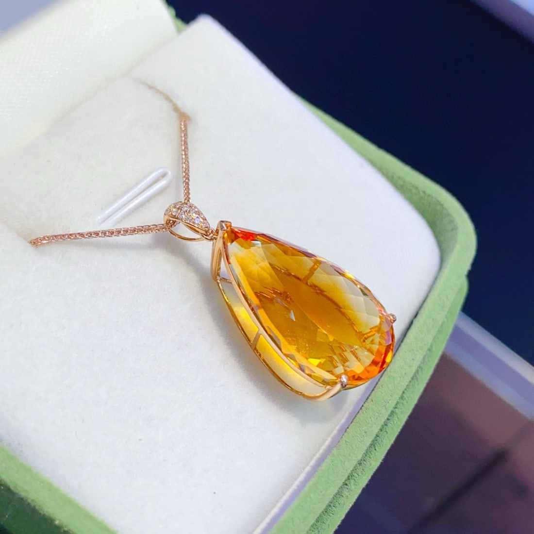 14k Gold 22.8 Ct Natural Citrine & Diamond Pendant( Without Chain ) - 2