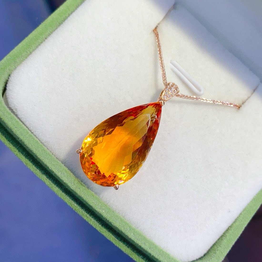 14k Gold 22.8 Ct Natural Citrine & Diamond Pendant( Without Chain ) - 4