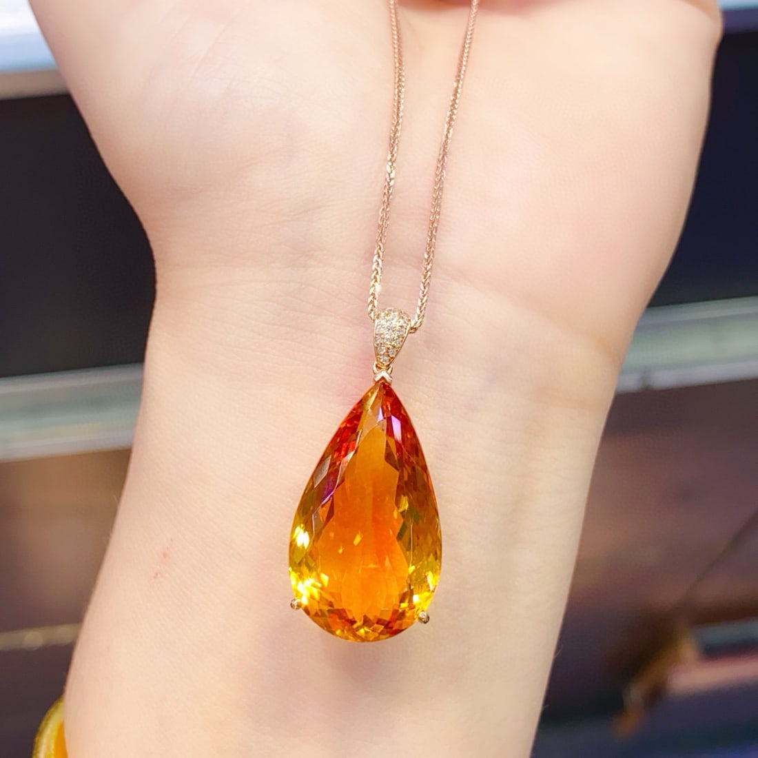 14k Gold 22.8 Ct Natural Citrine & Diamond Pendant( Without Chain ) - 5
