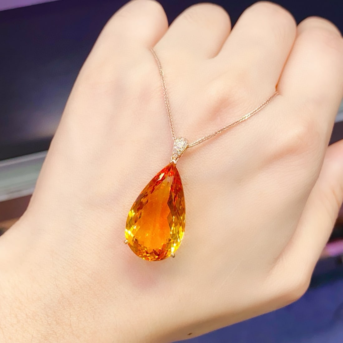 14k Gold 22.8 Ct Natural Citrine & Diamond Pendant( Without Chain ) - 6