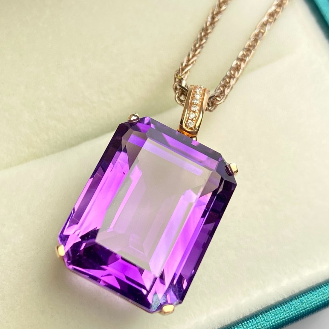 14k Gold 16.20 Ct Natural Amethyst & Diamond Pendant( Without Chain ) - 4