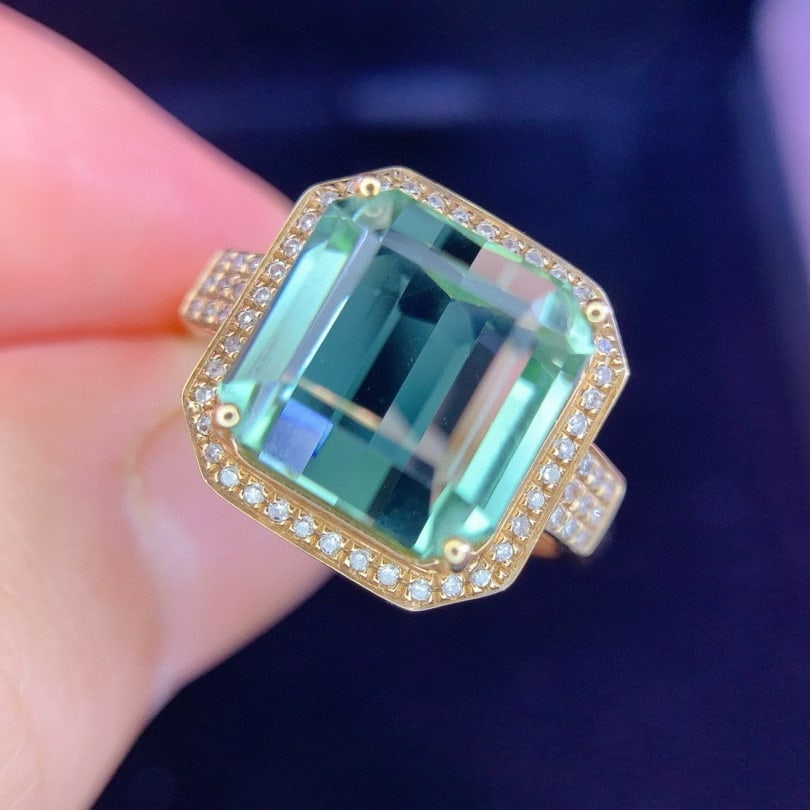 14k Gold 6.8 Ct Natural Tourmaline & Diamond Ring - 3