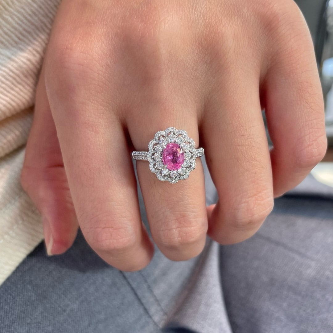 14k Gold 1.80 Ctw Natural Padparadscha Sapphire & Diamond Ring - 3