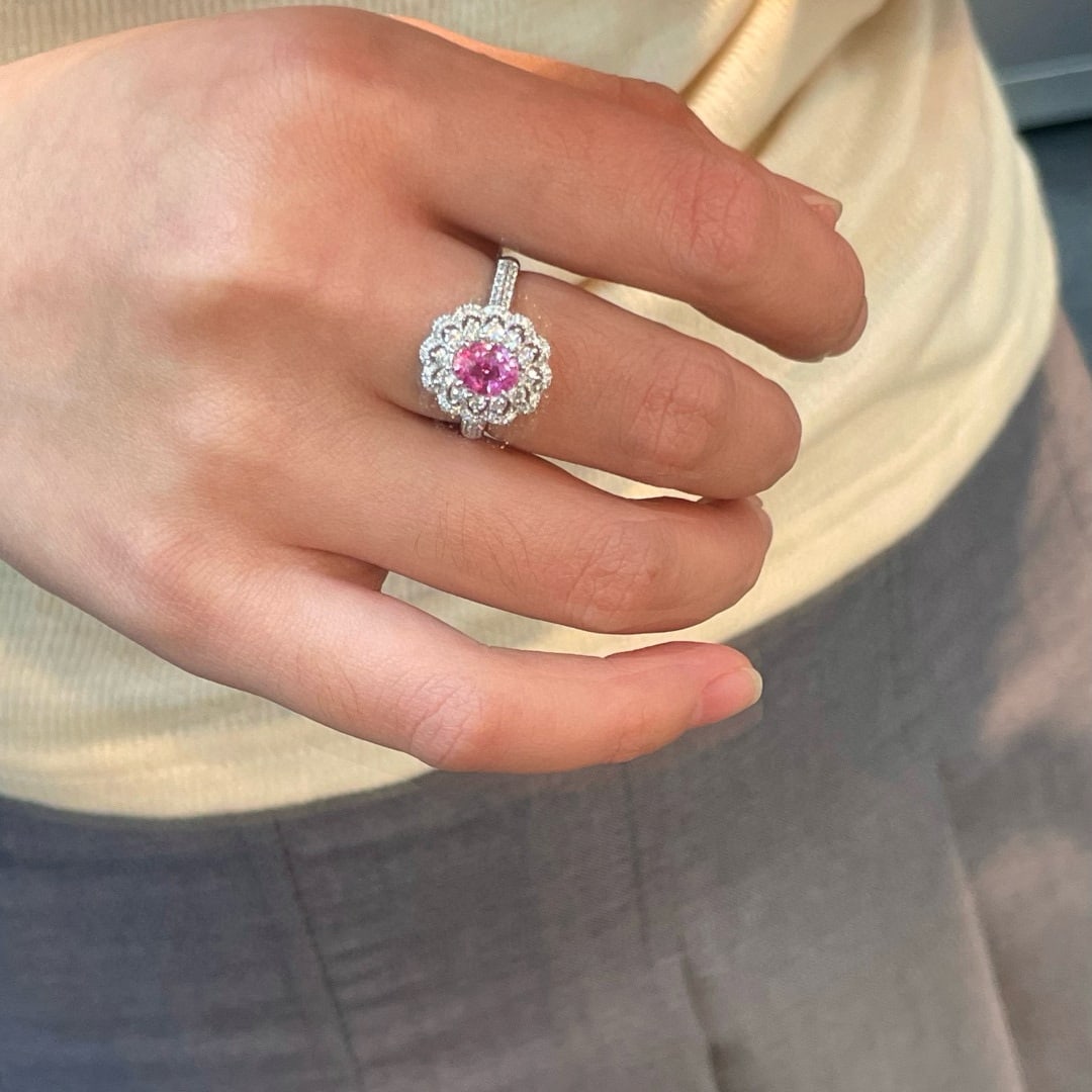 14k Gold 1.80 Ctw Natural Padparadscha Sapphire & Diamond Ring - 5
