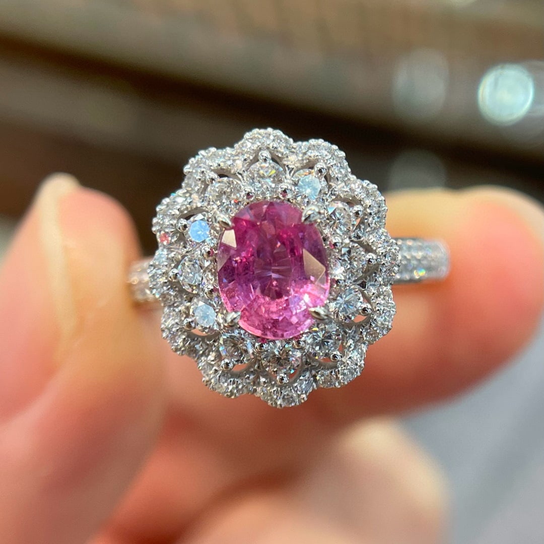 14k Gold 1.80 Ctw Natural Padparadscha Sapphire & Diamond Ring - 6