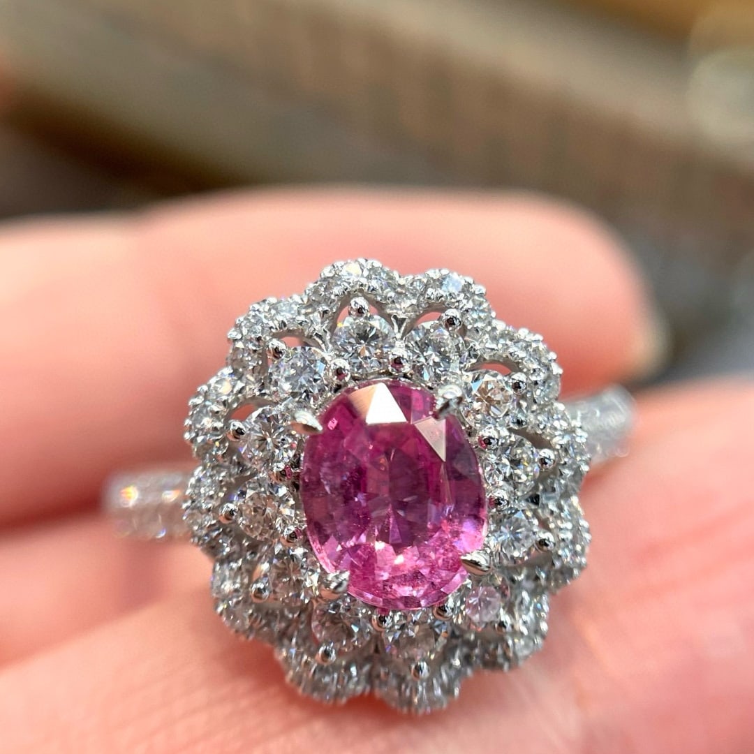 14k Gold 1.80 Ctw Natural Padparadscha Sapphire & Diamond Ring - 7
