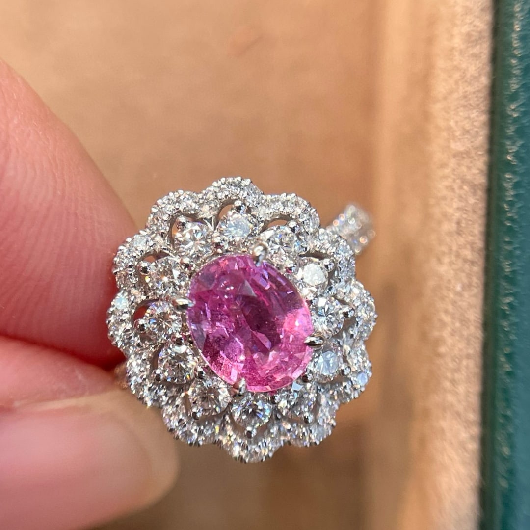 14k Gold 1.80 Ctw Natural Padparadscha Sapphire & Diamond Ring - 8
