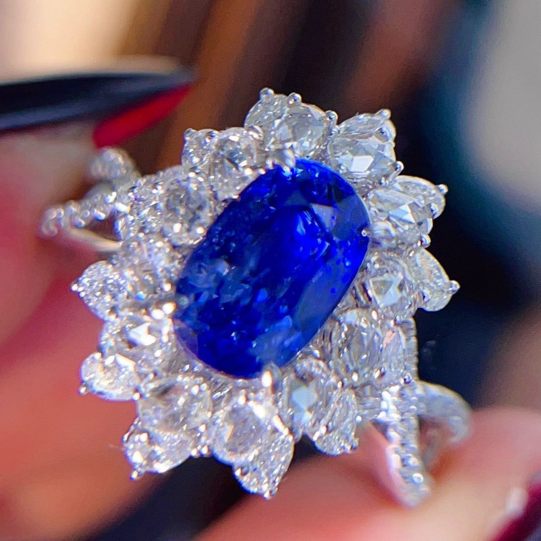 14k Gold 3.21 Ctw Natural Sapphire & Diamond Ring/pendant( Without Chain ): Ref:231056121 // gold content:14k gold // ring size:7. 25us // // main gemstone:sapphire // shape:oval // carat weight:2. 07ct // color:royal blue // treatment:natural // // adjacent gemstone 2 : diam