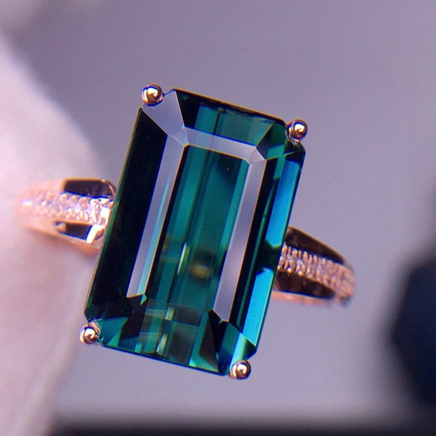 14k Gold 5.96 Ct Natural Tourmaline & Diamond Ring - 2