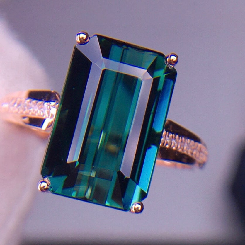 14k Gold 5.96 Ct Natural Tourmaline & Diamond Ring - 4