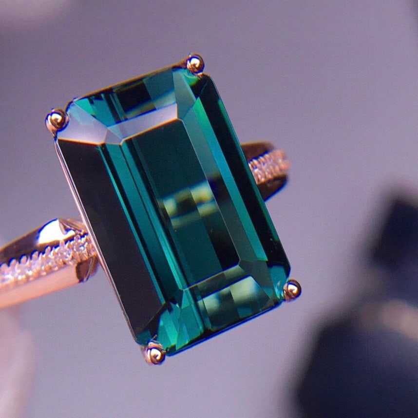 14k Gold 5.96 Ct Natural Tourmaline & Diamond Ring - 5
