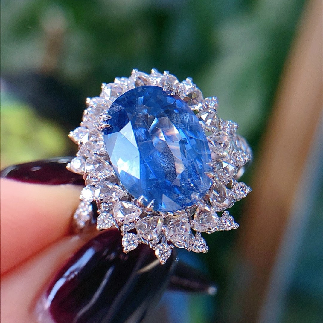 14k Gold 5.47 Ctw Natural Sapphire & Diamond Ring - 2