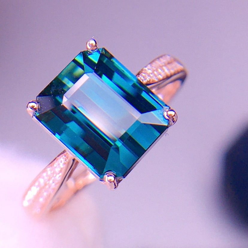 14k Gold 5.05 Ct Natural Tourmaline & Diamond Ring - 2