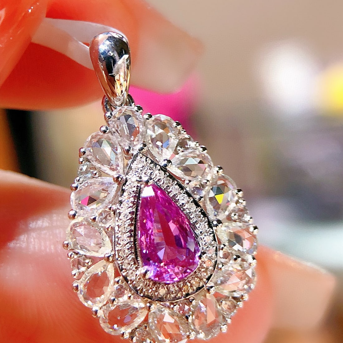 14k Gold 1 Ct Natural Sapphire & Sapphire & Diamond Pendant( Without Chain ) - 3