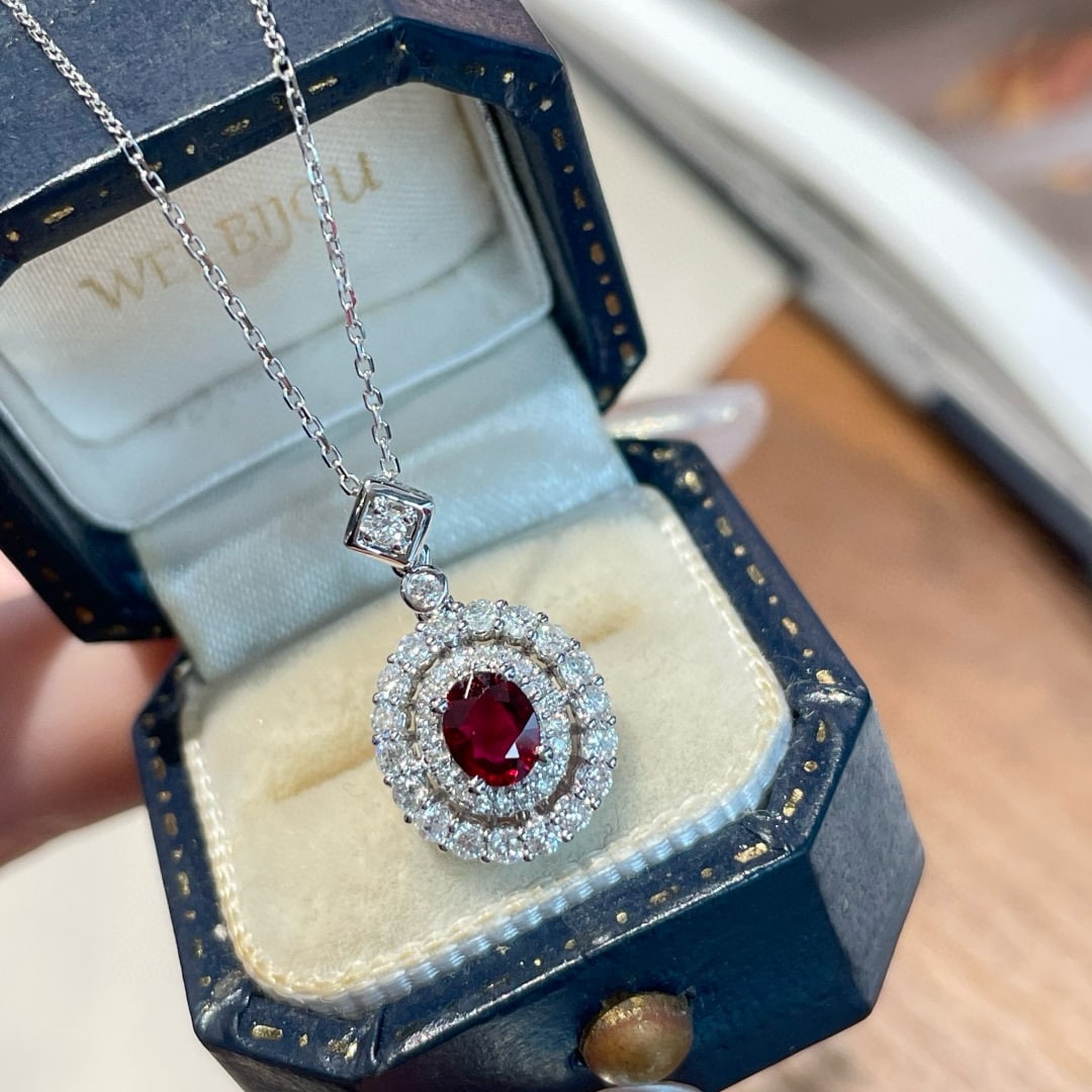 14k Gold 0.40 Ct Natural Ruby & Diamond Pendant( Without Chain ) - 2