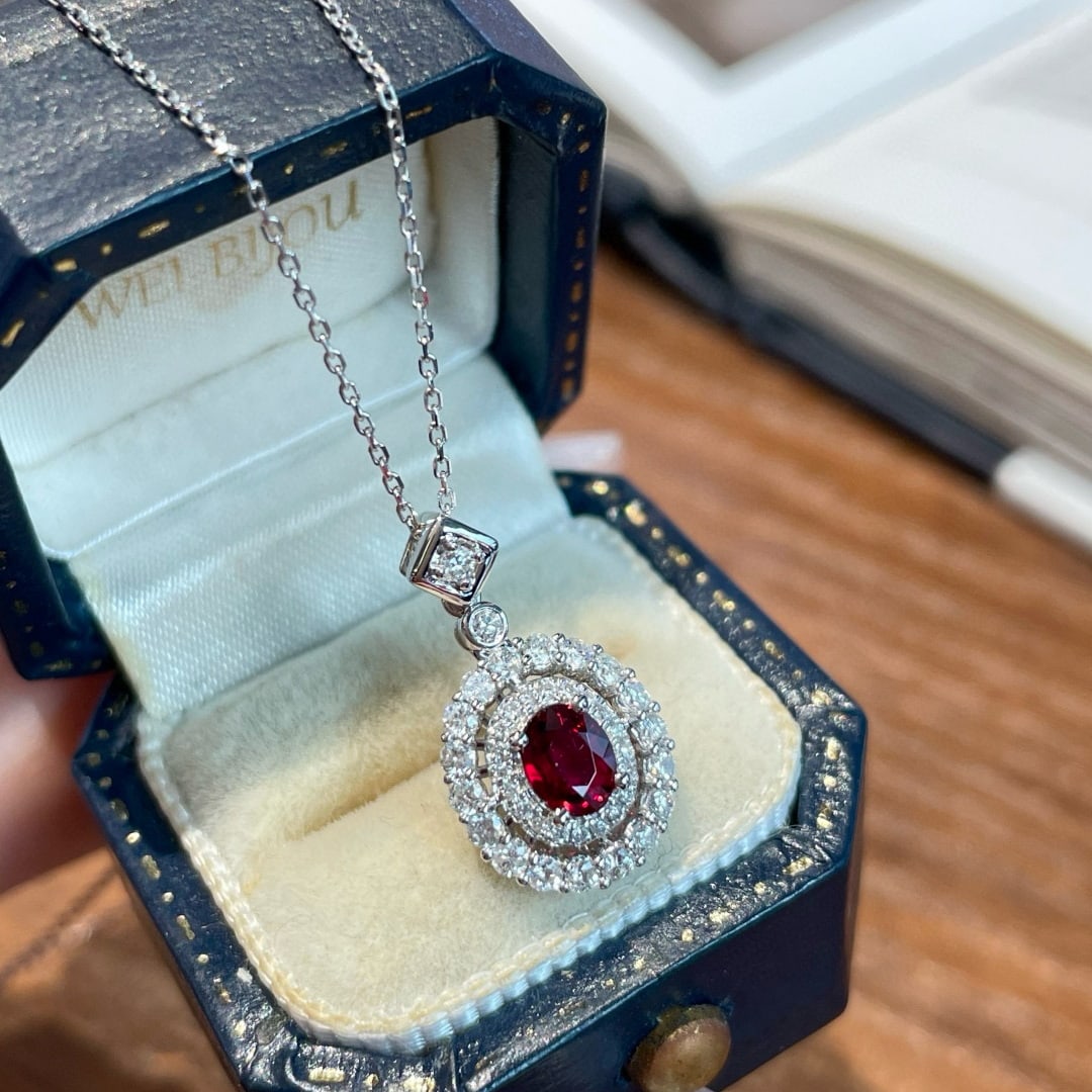 14k Gold 0.40 Ct Natural Ruby & Diamond Pendant( Without Chain ) - 3