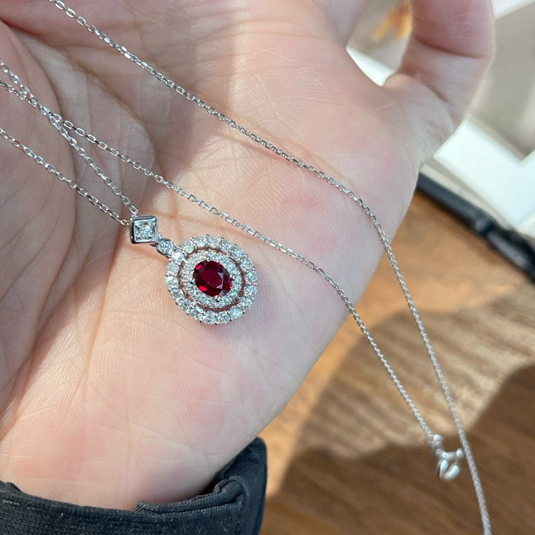14k Gold 0.40 Ct Natural Ruby & Diamond Pendant( Without Chain ) - 4