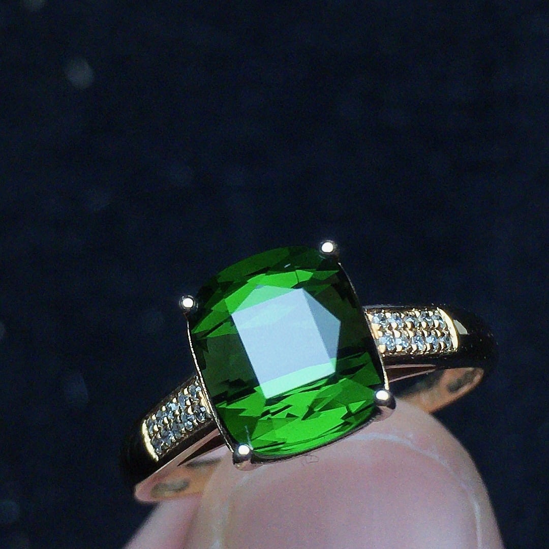 14k Gold 3.0 Ct Natural Tourmaline & Diamond Ring - 2