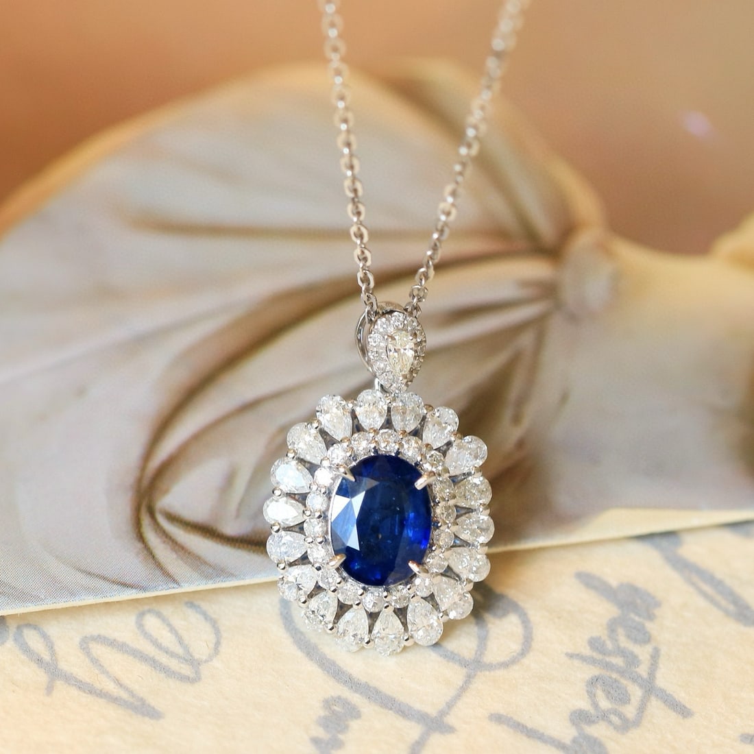 14k Gold 2.93 Ctw Natural Sapphire & Diamond Pendant( Without Chain ): Ref:231056137 // gold content:14k gold // main gemstone:sapphire // shape:oval // carat weight:1. 83ct // color:royal blue // treatment:natural // // adjacent gemstone 2 : diamond // shape:multiply