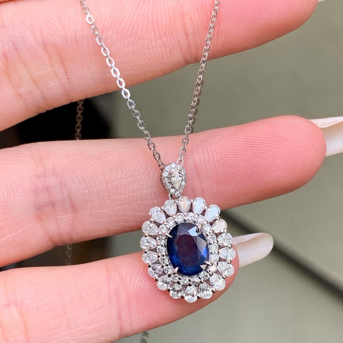 14k Gold 2.93 Ctw Natural Sapphire & Diamond Pendant( Without Chain ) - 4