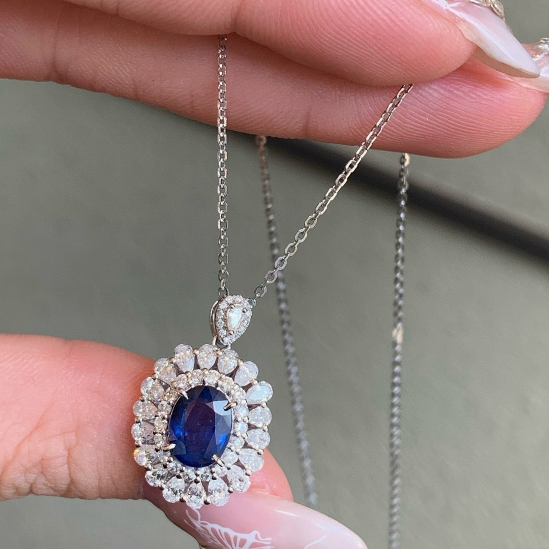 14k Gold 2.93 Ctw Natural Sapphire & Diamond Pendant( Without Chain ) - 5
