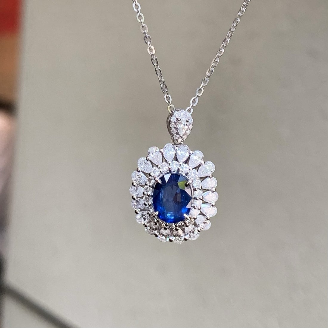 14k Gold 2.93 Ctw Natural Sapphire & Diamond Pendant( Without Chain ) - 6