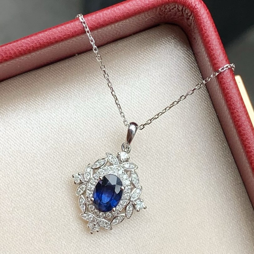 14k Gold 1.65 Ctw Natural Sapphire & Diamond Pendant( Without Chain ) - 2