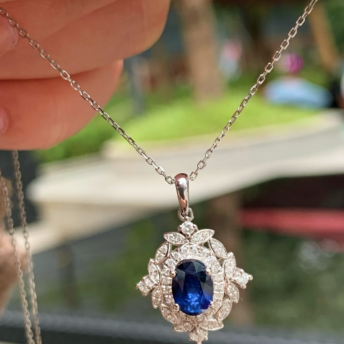 14k Gold 1.65 Ctw Natural Sapphire & Diamond Pendant( Without Chain ) - 3