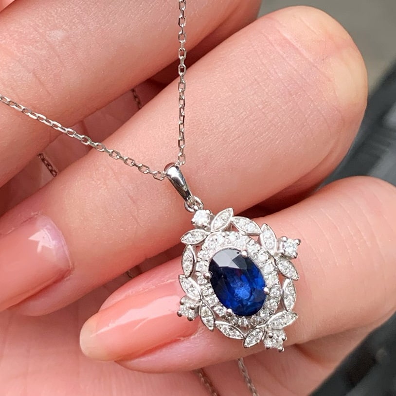 14k Gold 1.65 Ctw Natural Sapphire & Diamond Pendant( Without Chain ) - 4