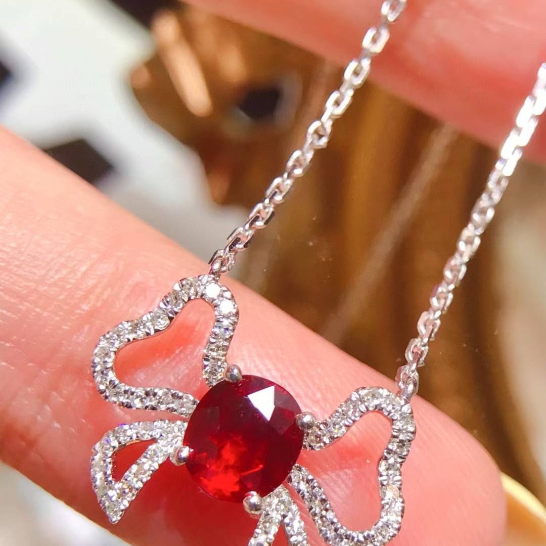 14k Gold 0.86 Ctw Natural Ruby & Diamond Necklace - 3