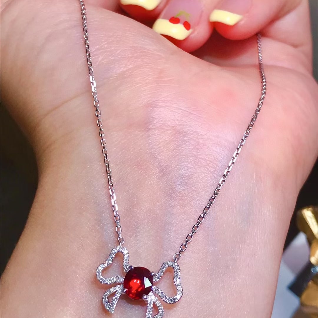 14k Gold 0.86 Ctw Natural Ruby & Diamond Necklace - 4