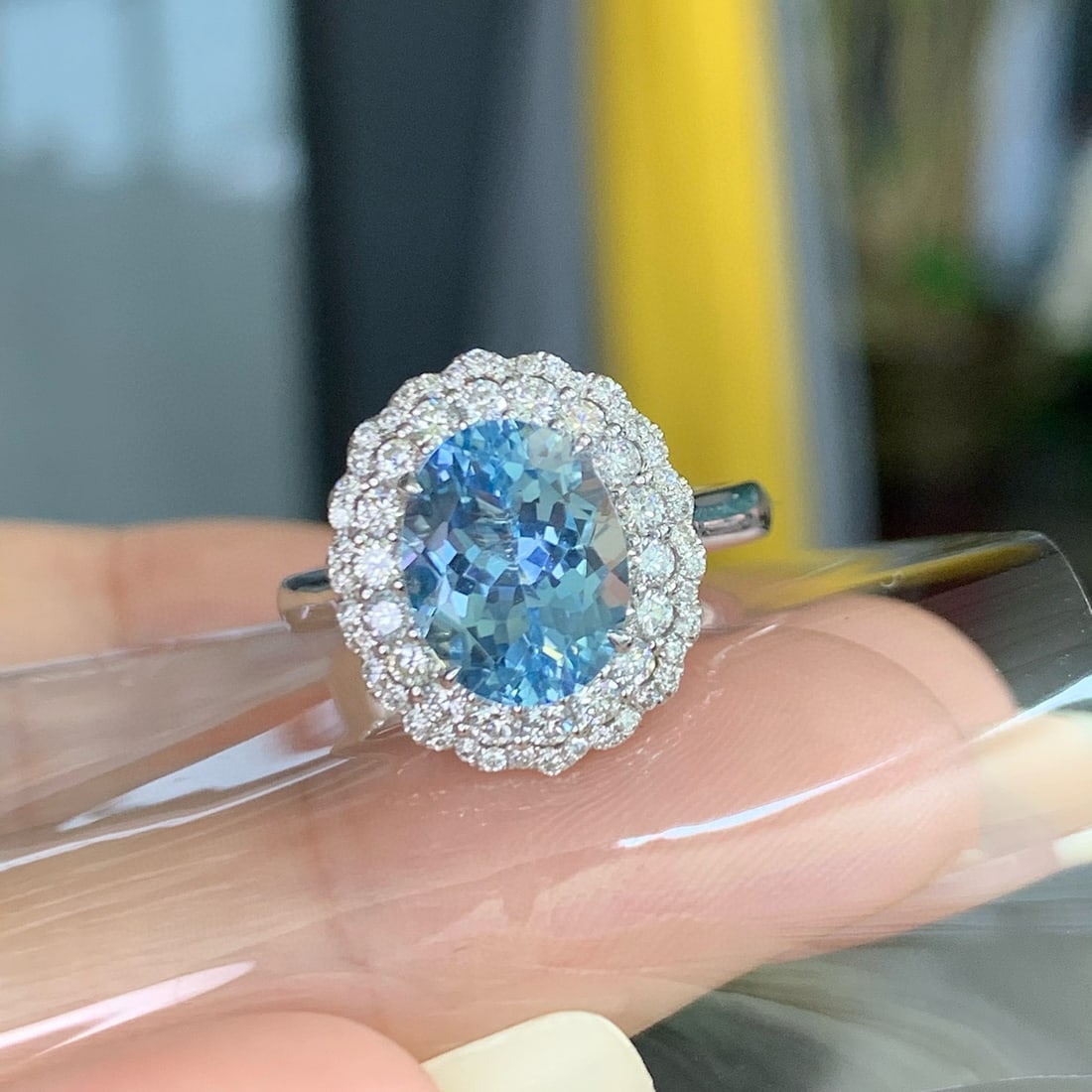 14k Gold 3.10 Ctw Natural Aquamarine & Diamond Ring/pendant( Without Chain ) - 2