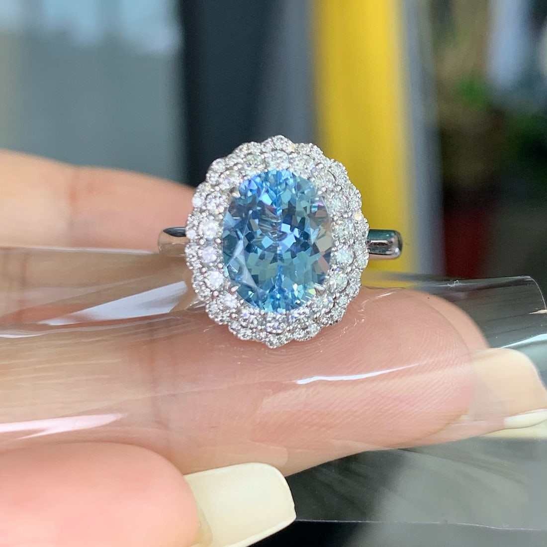14k Gold 3.10 Ctw Natural Aquamarine & Diamond Ring/pendant( Without Chain ) - 3