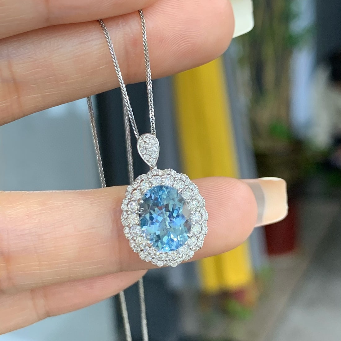 14k Gold 3.10 Ctw Natural Aquamarine & Diamond Ring/pendant( Without Chain ) - 4