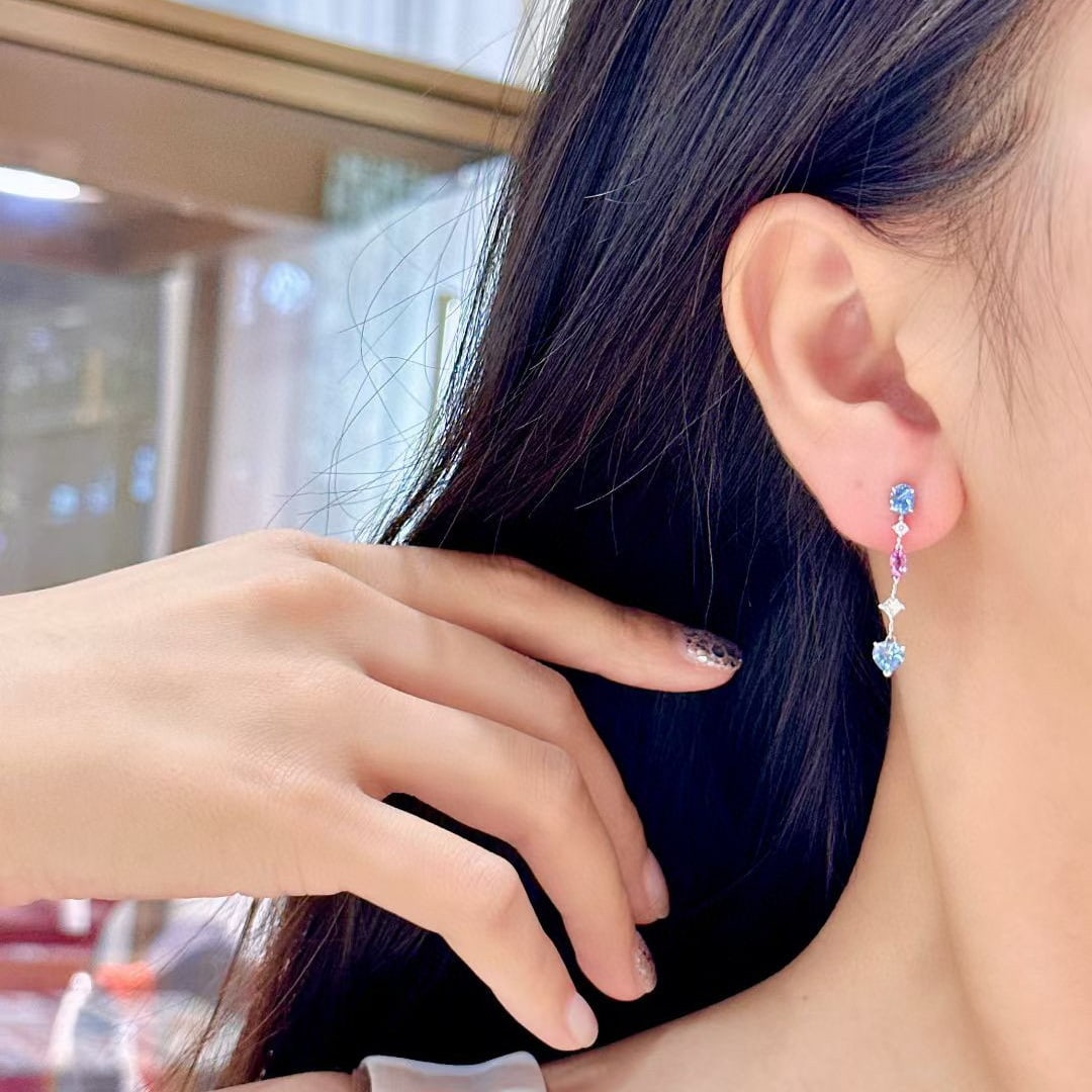 14k Gold 1.81 Ctw Natural Aquamarine & Sapphire & Diamond Earrings - 4