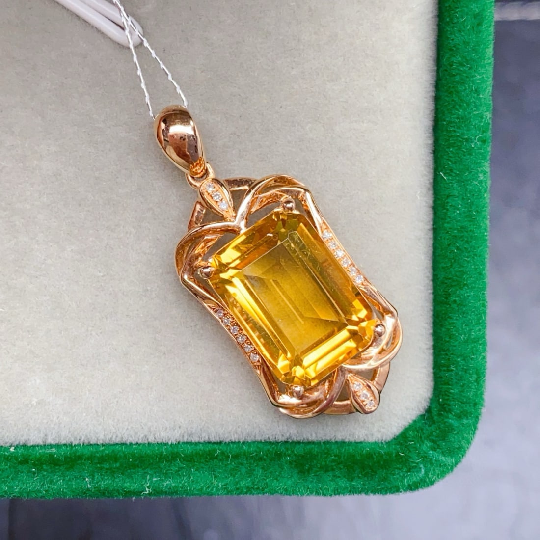 14k Gold 7.30 Ctw Natural Citrine & Diamond Pendant( Without Chain ) - 2