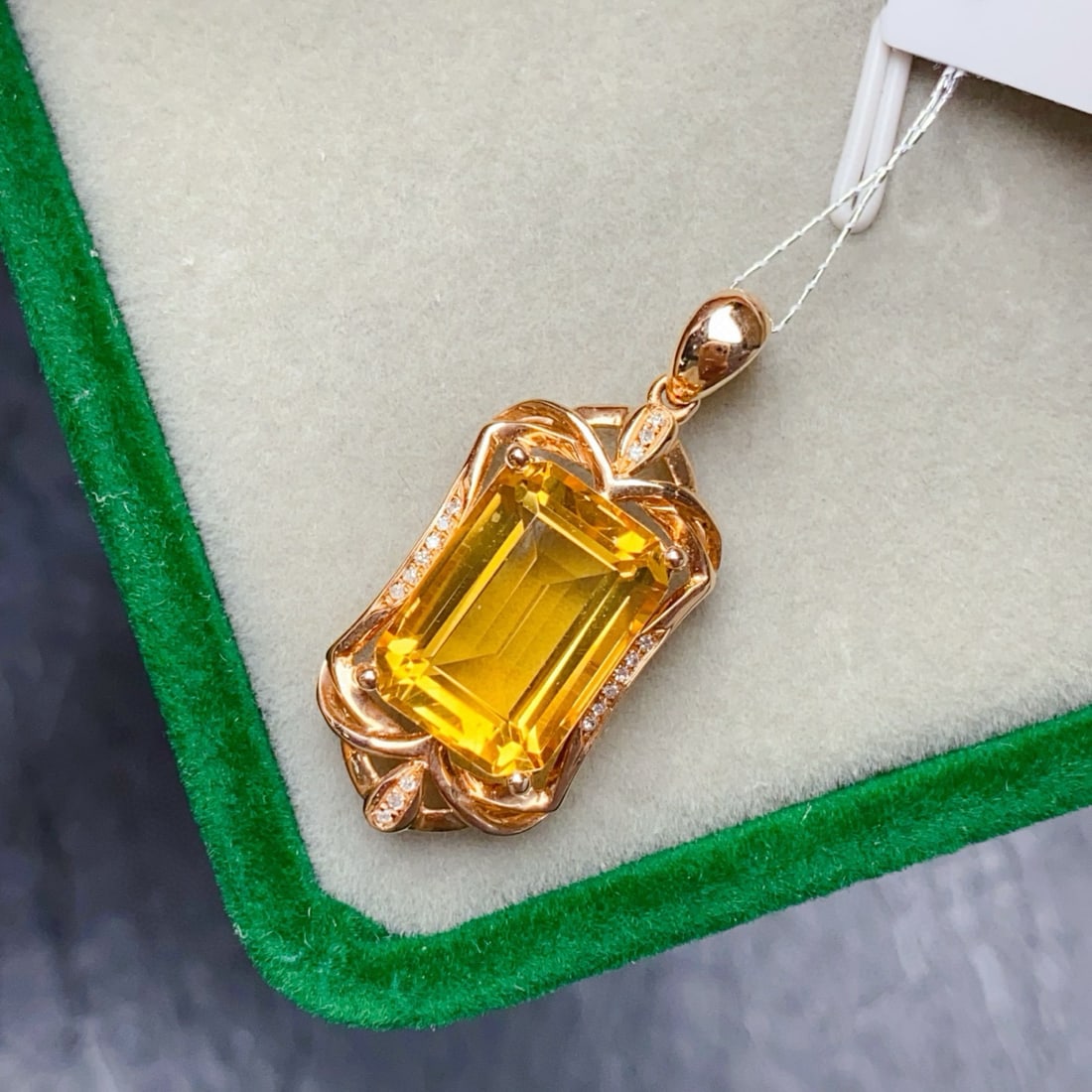 14k Gold 7.30 Ctw Natural Citrine & Diamond Pendant( Without Chain ) - 3