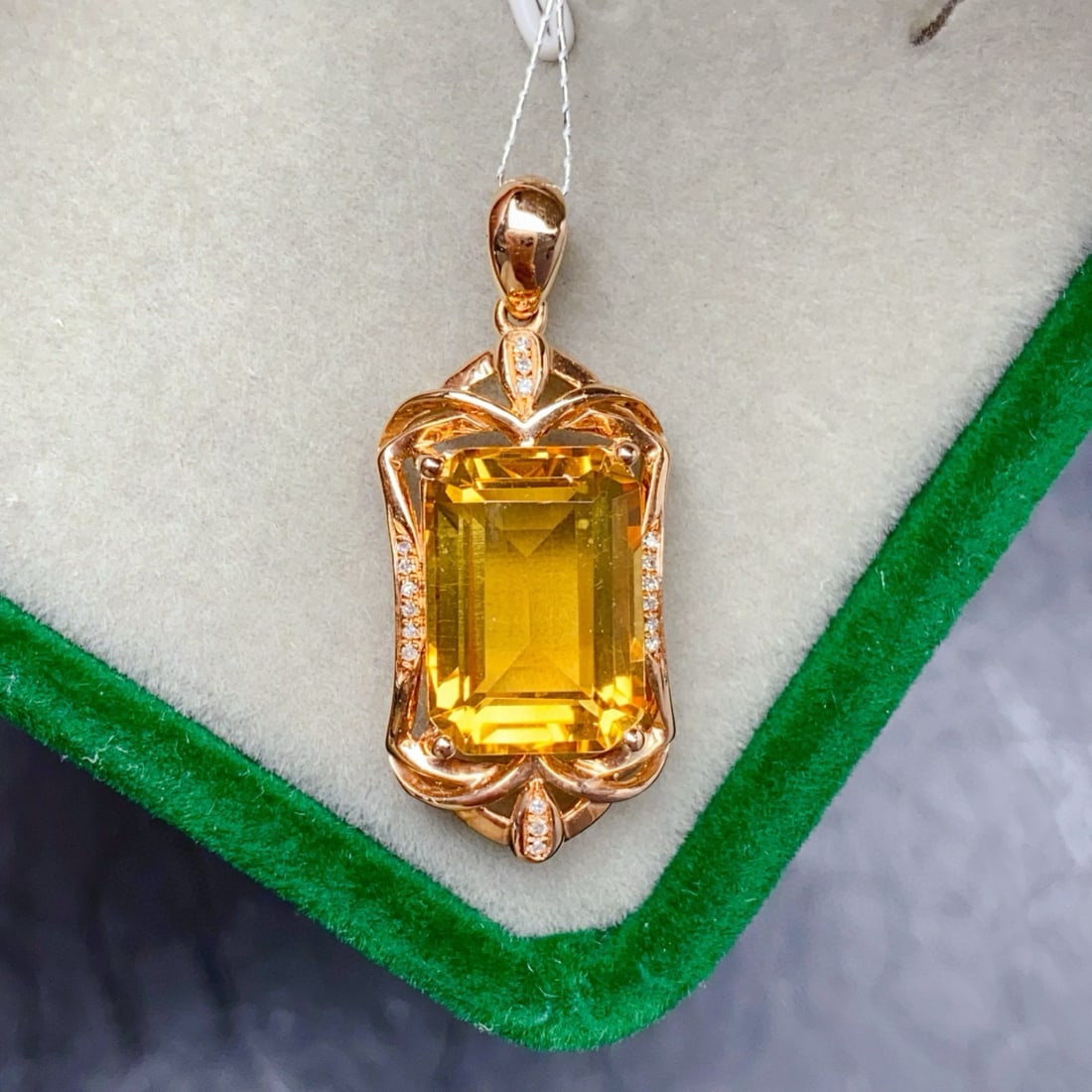 14k Gold 7.30 Ctw Natural Citrine & Diamond Pendant( Without Chain ) - 4