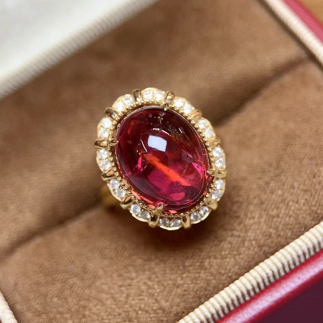 14k Gold 10.88 Ctw Natural Tourmaline & Diamond Ring/pendant( Without Chain ): Ref:231056154 // gold content:14k gold // ring size:7. 25us // // main gemstone:tourmaline // shape:oval // carat weight:10. 6ct // color:red // treatment:natural // // adjacent gemstone 2 : diamond