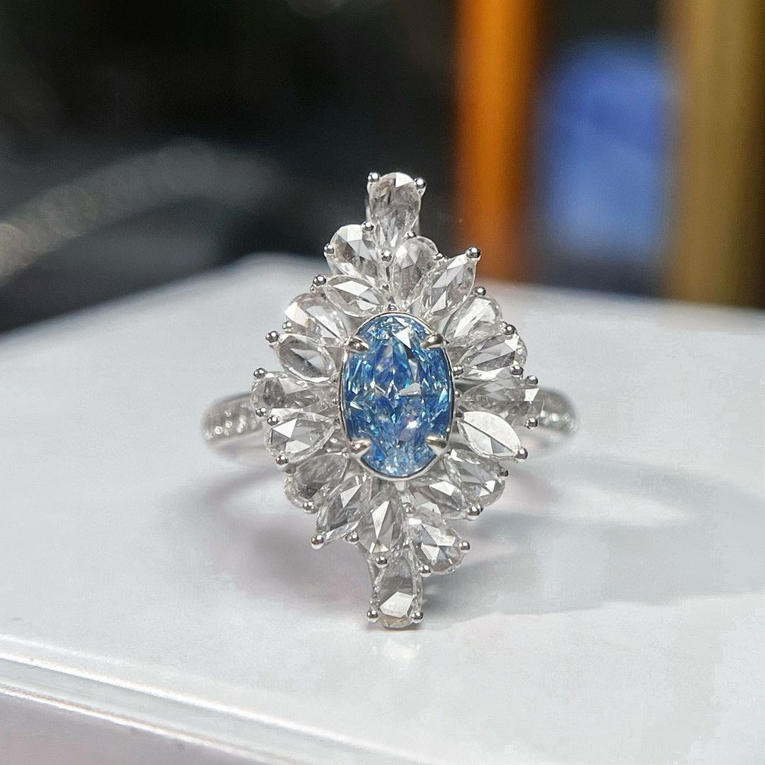 14k Gold 2.17 Ctw Natural Blue Diamond & Diamond Ring/pendant( Without Chain ): Ref:231056161 // gold content:14k gold // ring size:7. 25us // // main gemstone:blue diamond // shape:oval // carat weight:1. 01ct // color:blue // treatment:natural // // adjacent gemstone 2 : diamon