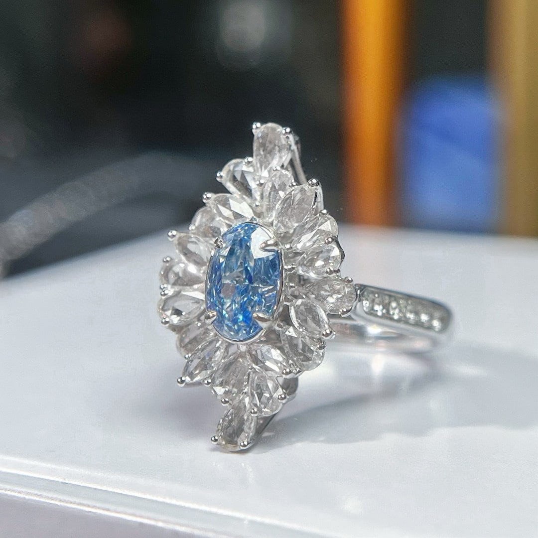 14k Gold 2.17 Ctw Natural Blue Diamond & Diamond Ring/pendant( Without Chain ) - 2