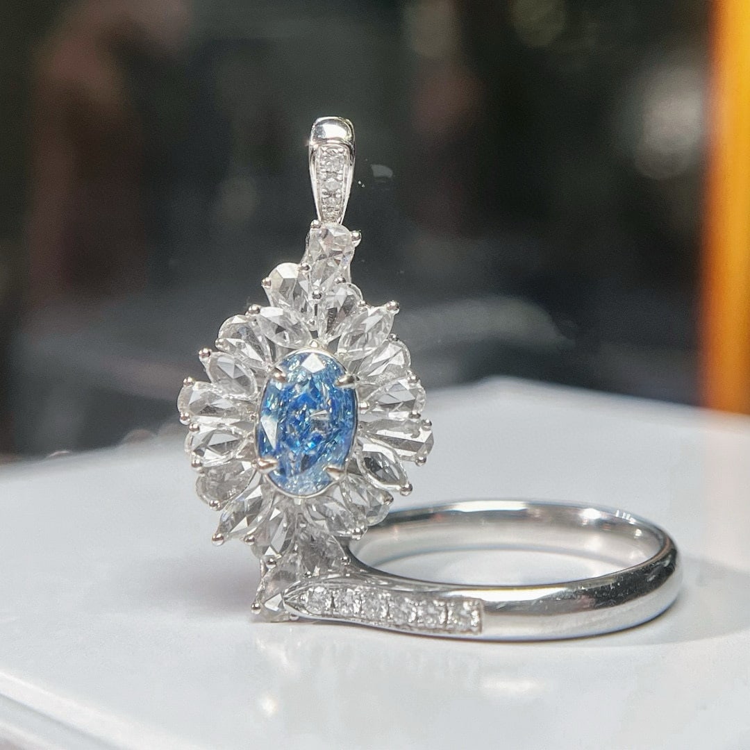 14k Gold 2.17 Ctw Natural Blue Diamond & Diamond Ring/pendant( Without Chain ) - 3