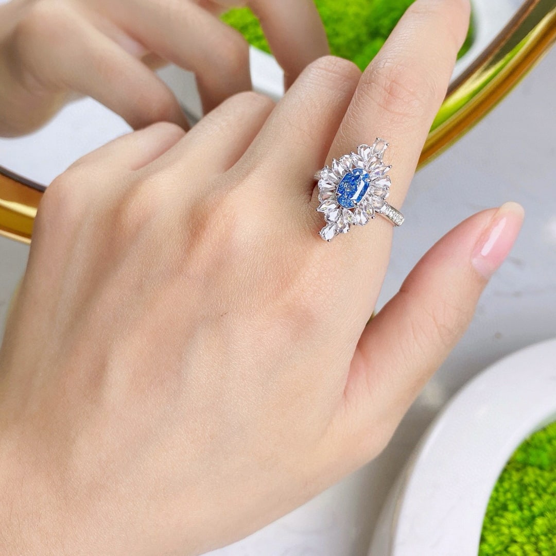 14k Gold 2.17 Ctw Natural Blue Diamond & Diamond Ring/pendant( Without Chain ) - 4