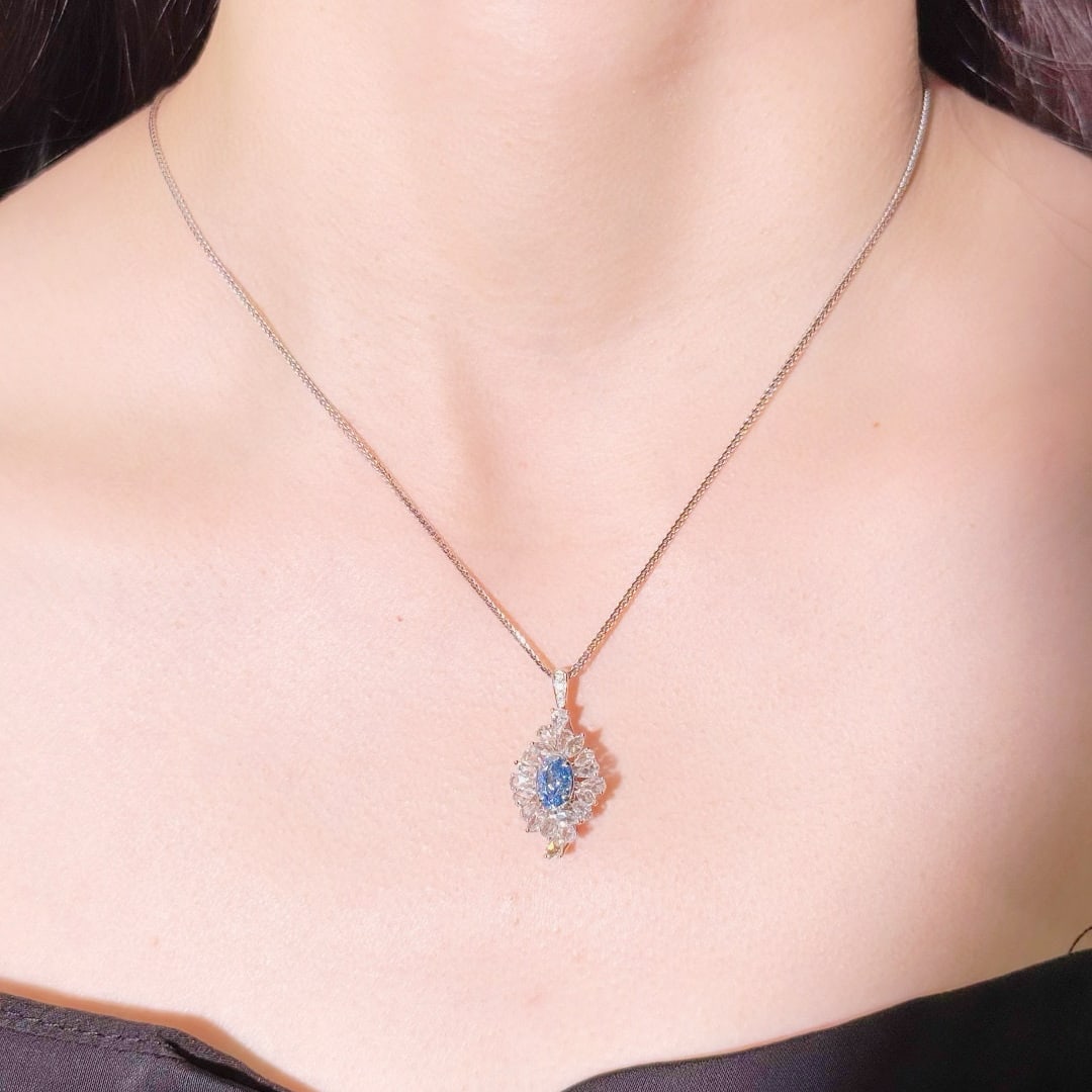 14k Gold 2.17 Ctw Natural Blue Diamond & Diamond Ring/pendant( Without Chain ) - 5