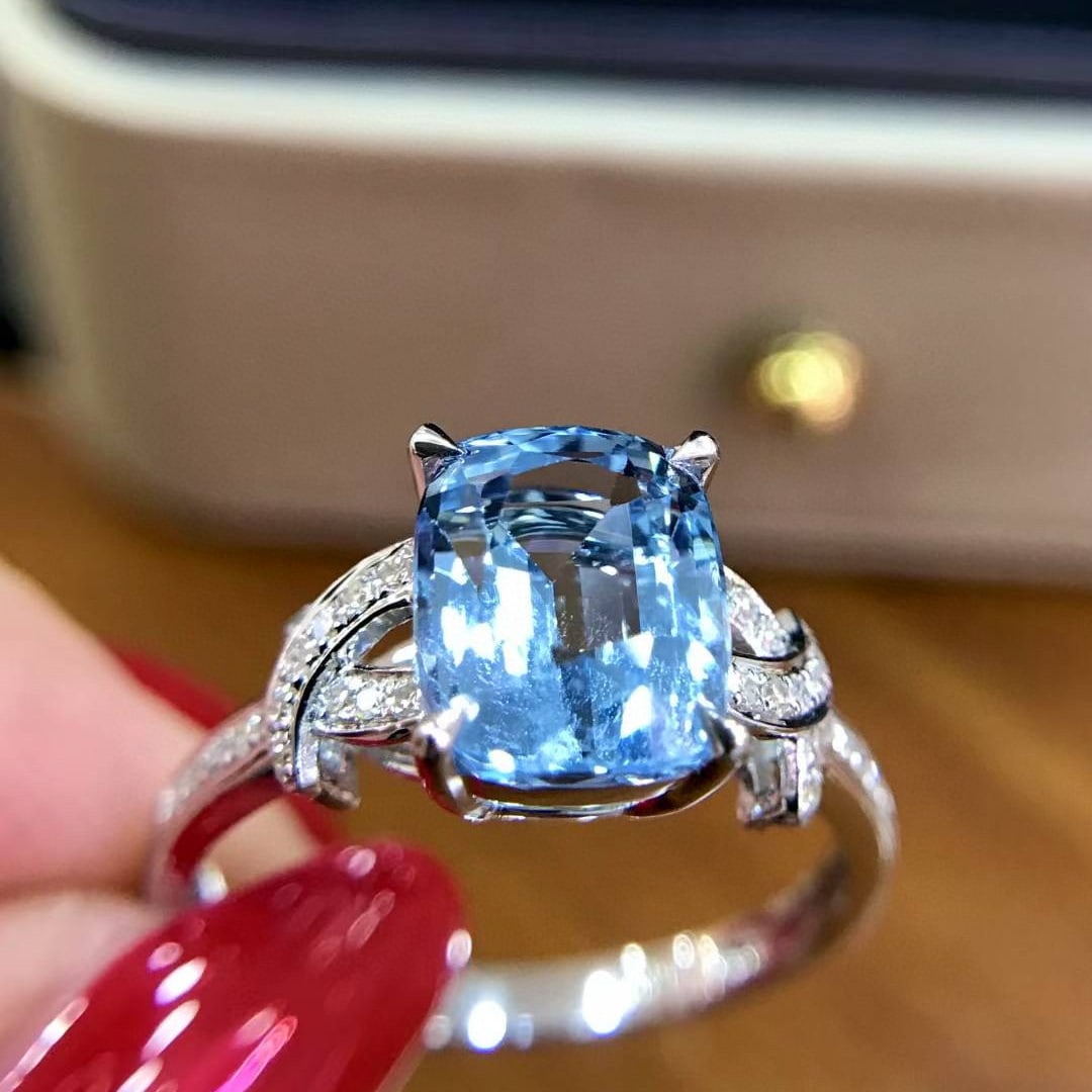 14k Gold 2.35 Ct Natural Aquamarine & Diamond Ring - 2