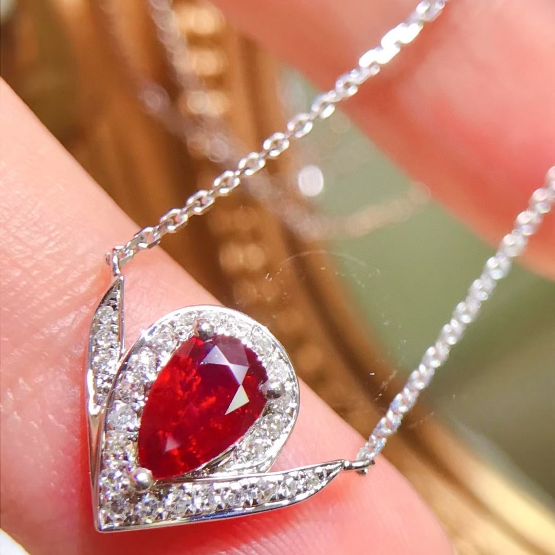14k Gold 0.92 Ctw Natural Ruby & Diamond Necklace - 2