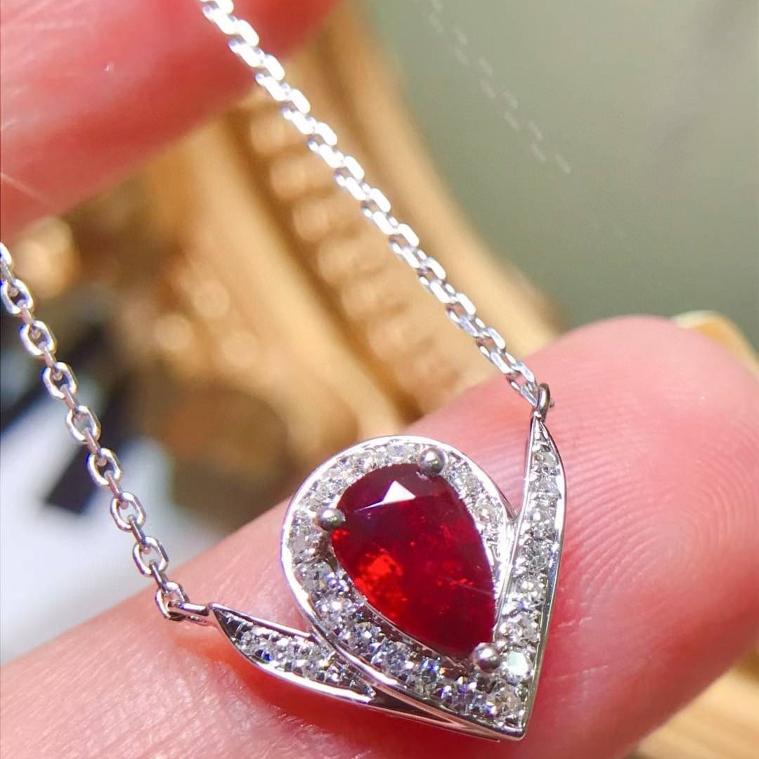 14k Gold 0.92 Ctw Natural Ruby & Diamond Necklace - 3
