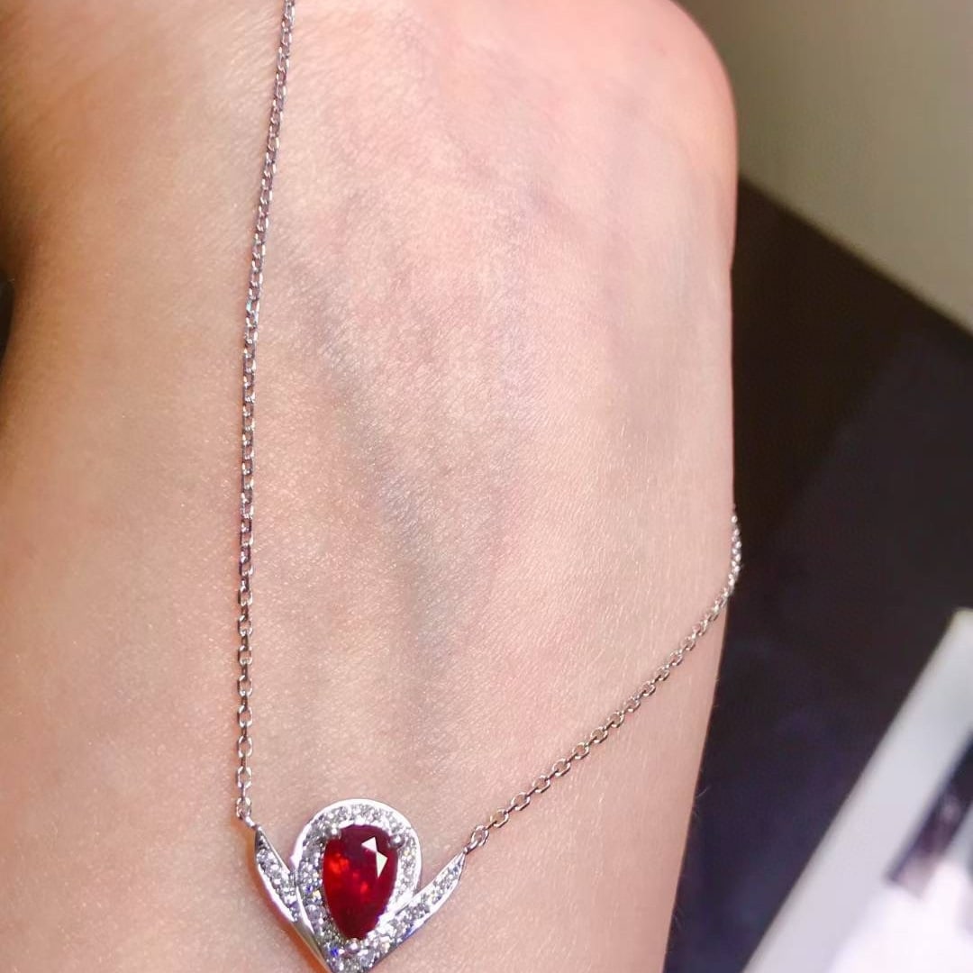 14k Gold 0.92 Ctw Natural Ruby & Diamond Necklace - 4