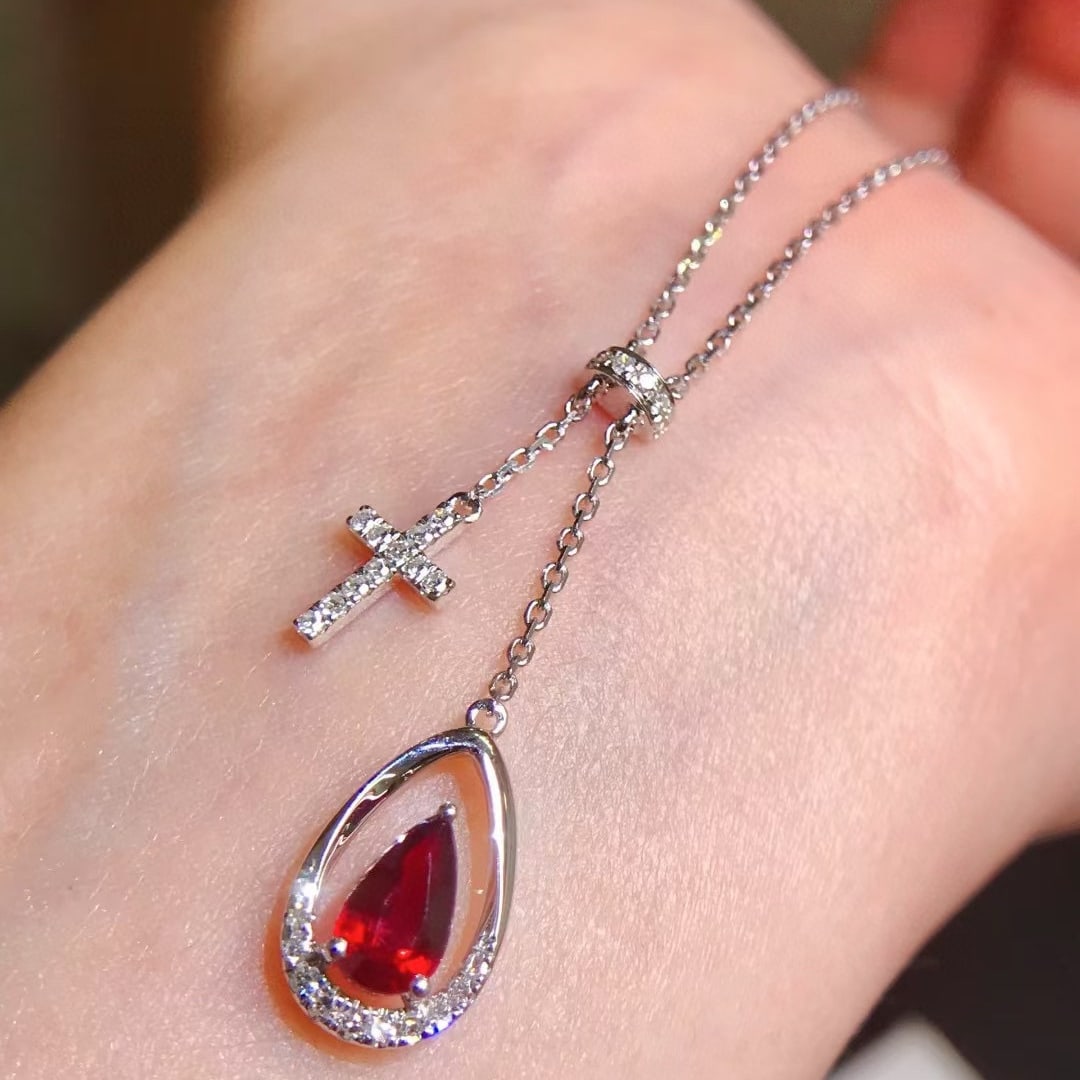 14k Gold 0.88 Ctw Natural Ruby & Diamond Necklace - 2