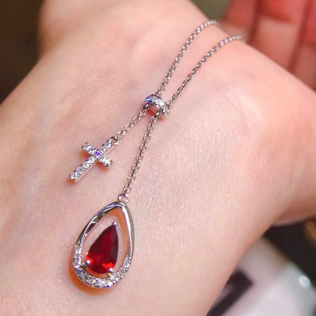 14k Gold 0.88 Ctw Natural Ruby & Diamond Necklace - 3